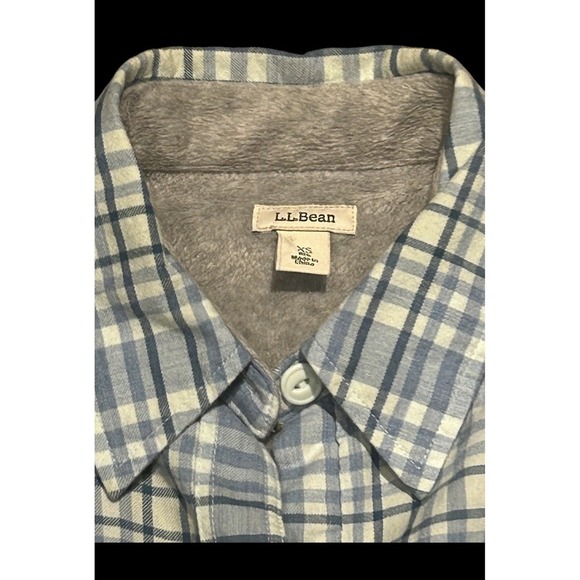 LL Bean Shirt Women XSmall Blue Flannel Sherpa Fleece Lined Snap Up Hike Shacket - Picture 2 of 5